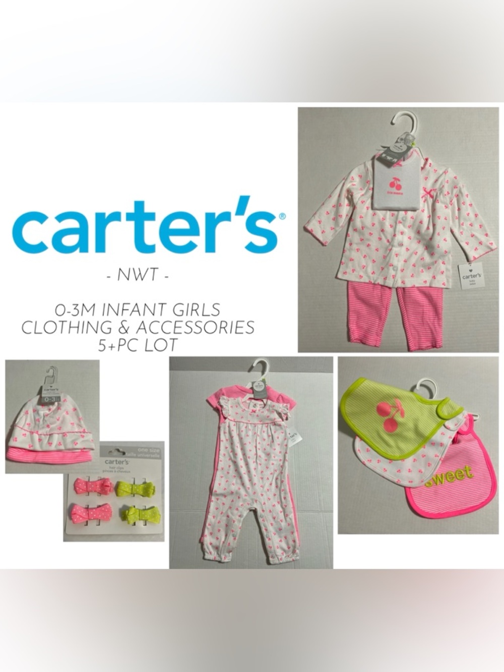 🆕CARTER’S - 3M - NWT - 5+PCS INFANT GIRLS CHERRY CLOTHING & ACCESSORIES
